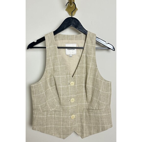 MADEWELL Linen Cutaway Vest in Neutral Size US 8 - Picture 3 of 8